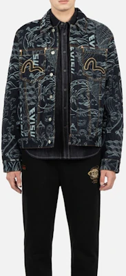 EVISU FW22 Printed Jacquard Long-Sleeve Denim Jacket Denim Blue 2EAHTM2DJ702XXCT Details for EVISU FW22 Printed Jacquard Long-Sleeve Denim Jacket Denim Blue 2EAHTM2DJ702XXCT