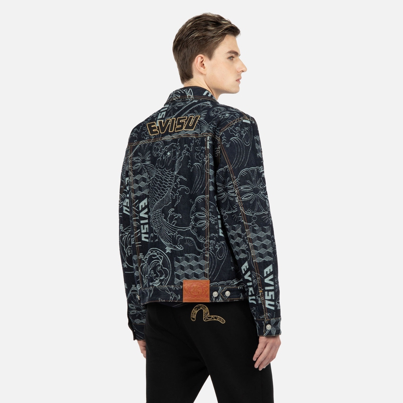 EVISU FW22 Printed Jacquard Long-Sleeve Denim Jacket  Denim Blue 2EAHTM2DJ702XXCT 圖 8