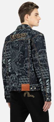 EVISU FW22 Printed Jacquard Long-Sleeve Denim Jacket Denim Blue 2EAHTM2DJ702XXCT Cheap EVISU FW22 Printed Jacquard Long-Sleeve Denim Jacket Denim Blue 2EAHTM2DJ702XXCT