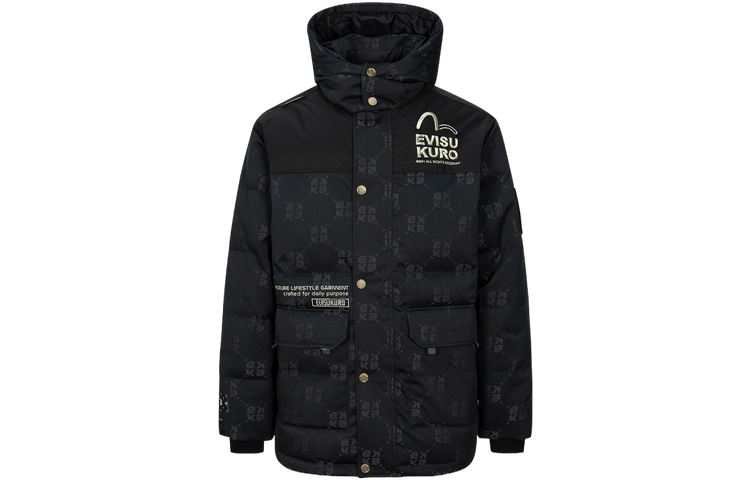 EVISU FW23  Black Embroidered Pattern Hooded Down Jacket. 2EAGNM3NJ5094XXPL 圖 2