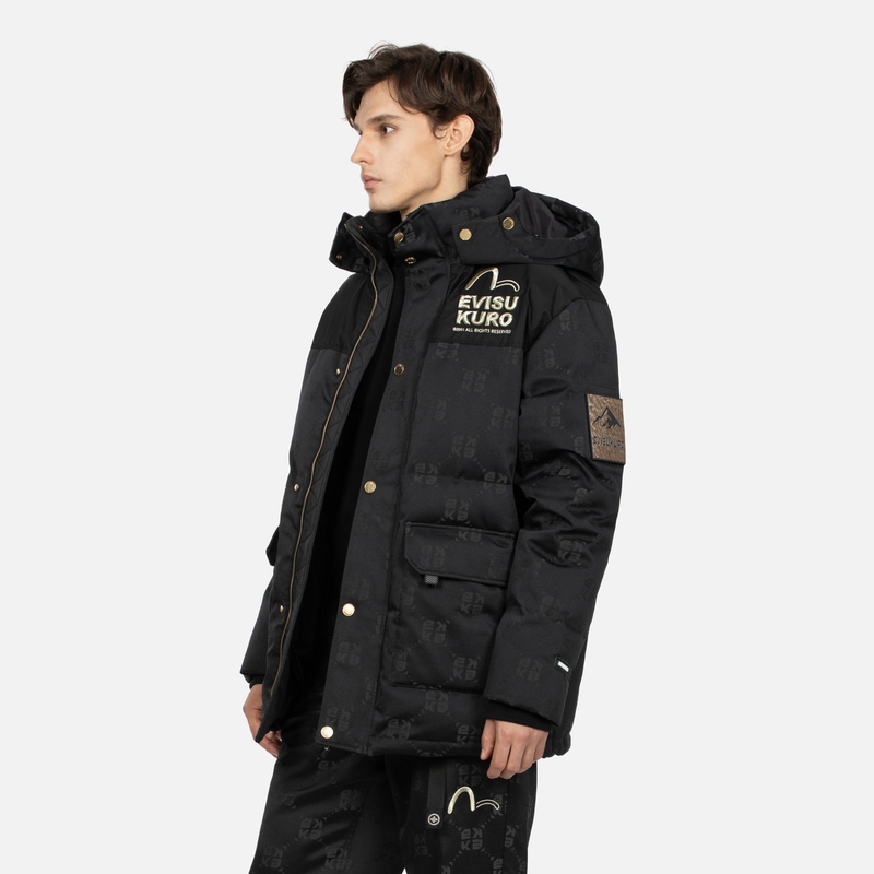 EVISU FW23  Black Embroidered Pattern Hooded Down Jacket. 2EAGNM3NJ5094XXPL 圖 4