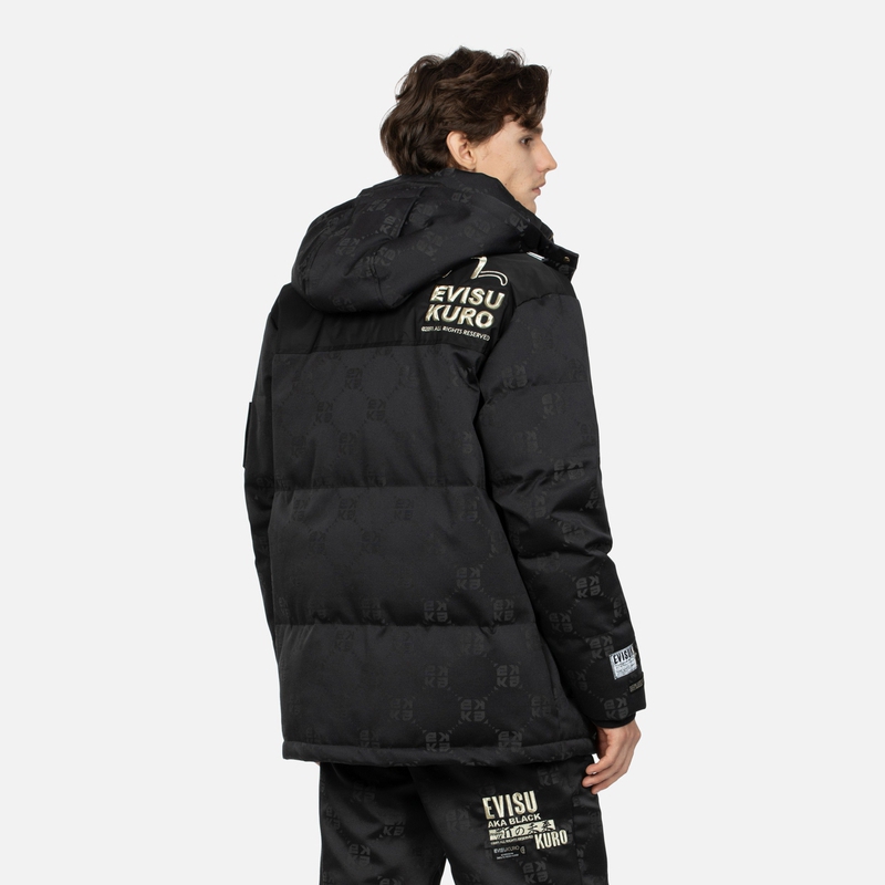 EVISU FW23  Black Embroidered Pattern Hooded Down Jacket. 2EAGNM3NJ5094XXPL 圖 5