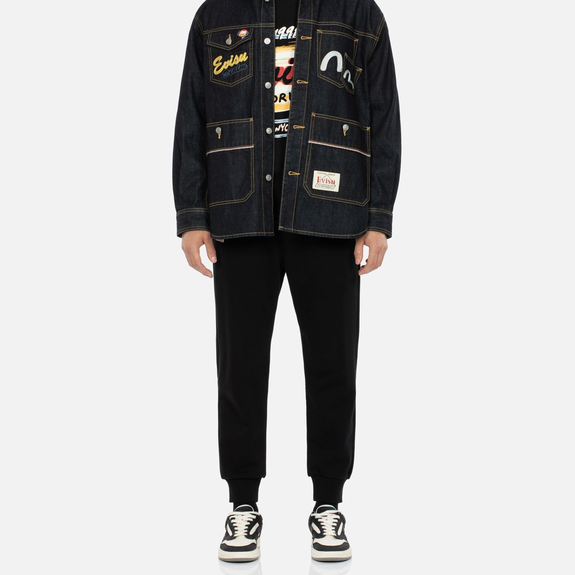 Sizing EVISU FW23 黑色運動褲 節慶圖案 大M標誌印花. 2EAHTM3SP1086XXCT