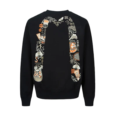 EVISU FW23 Black Kumadori Daruma M Logo Print Crewneck Sweatshirt. 2EAHTM3SW1080RXCT