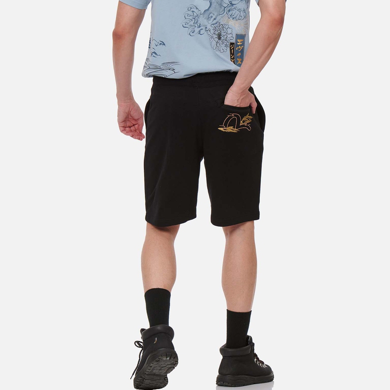 Purchase EVISU FW23 ブラック カモメ刺繍 スリムフィットショーツ 2ESHTM3ST356SLCT