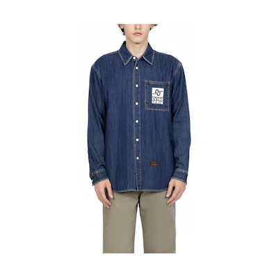 EVISU FW23 Blue Denim Jacket Casual Loose Fit Long Sleeve Shirt. 2EAHTM3SL1043RXDN