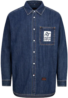 EVISU FW23 Blue Denim Jacket Casual Loose Fit Long Sleeve Shirt. 2EAHTM3SL1043RXDN Lookbook EVISU FW23 Blue Denim Jacket Casual Loose Fit Long Sleeve Shirt. 2EAHTM3SL1043RXDN