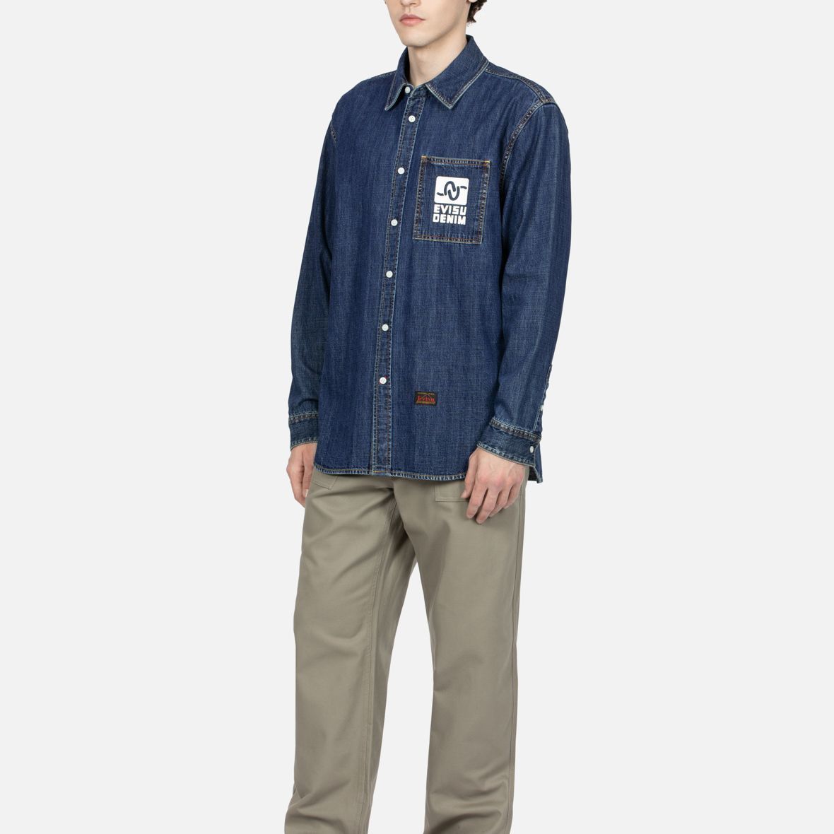 Purchase EVISU FW23  Blue Denim Jacket Casual Loose Fit Long Sleeve Shirt. 2EAHTM3SL1043RXDN