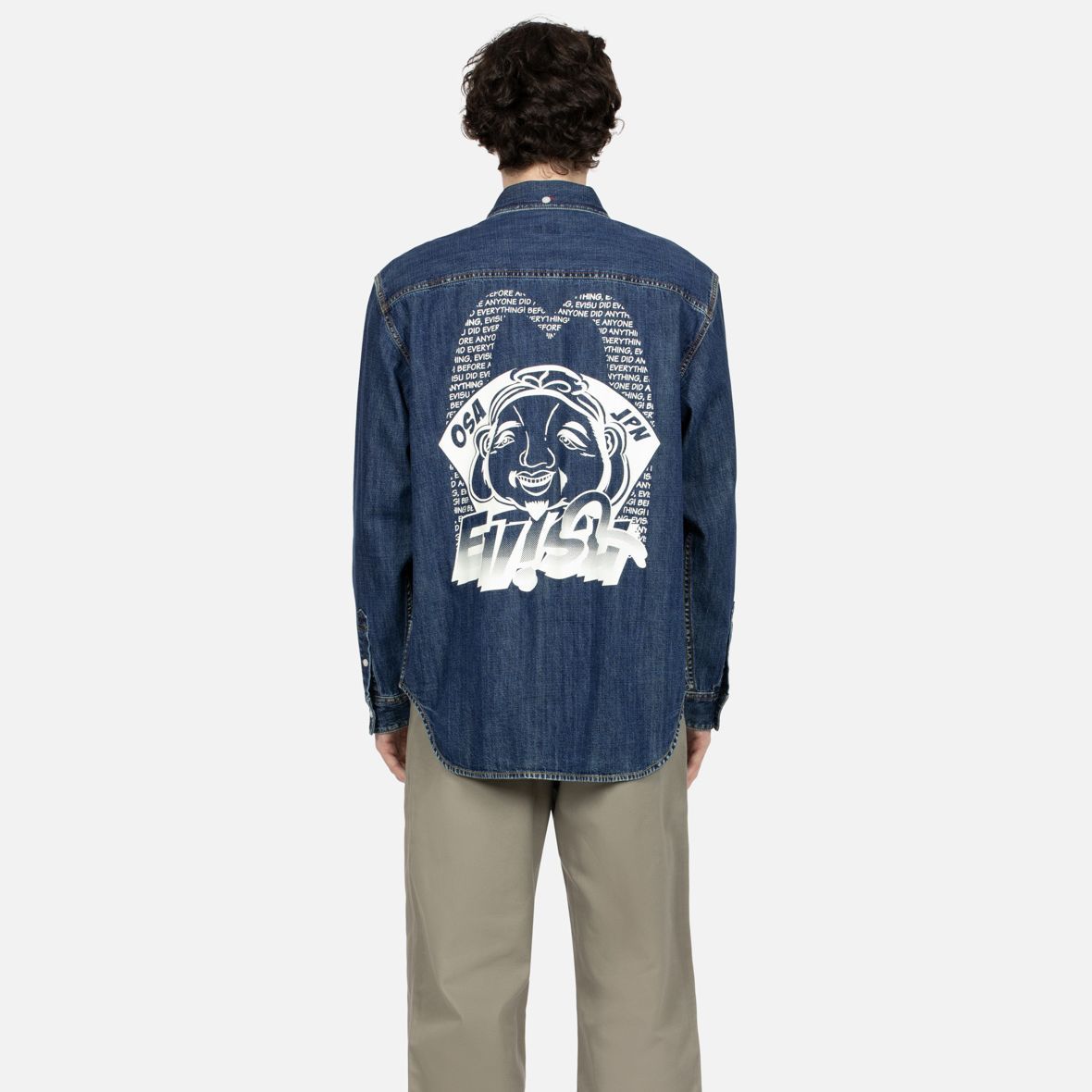 Sizing EVISU FW23  Blue Denim Jacket Casual Loose Fit Long Sleeve Shirt. 2EAHTM3SL1043RXDN