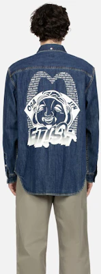 EVISU FW23 Blue Denim Jacket Casual Loose Fit Long Sleeve Shirt. 2EAHTM3SL1043RXDN Sizing EVISU FW23 Blue Denim Jacket Casual Loose Fit Long Sleeve Shirt. 2EAHTM3SL1043RXDN