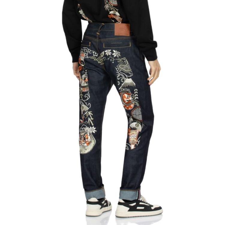 EVISU FW23  Kabuki Daruma Embroidered Slim Tapered Jeans Blue 2EAHTM3JE105417CT 圖 5