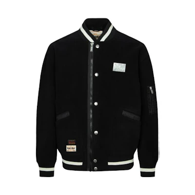 EVISU FW23 Oversized Fleece Jacket with Logo & Seagull Patch in Black 2EAHTM3JK8072LFSH