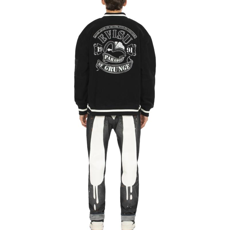 EVISU FW23  Oversized Fleece Jacket with Logo & Seagull Patch in Black 2EAHTM3JK8072LFSH 圖 5