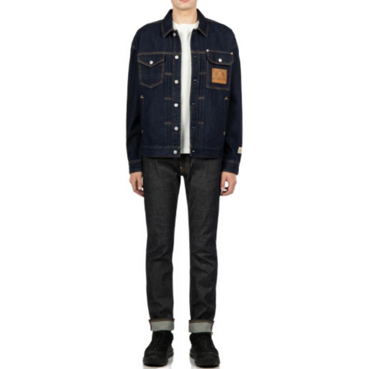 Shop EVISU FW23 復古印花牛仔外套 - 牛仔藍 2EAADM2DJ799LFCT