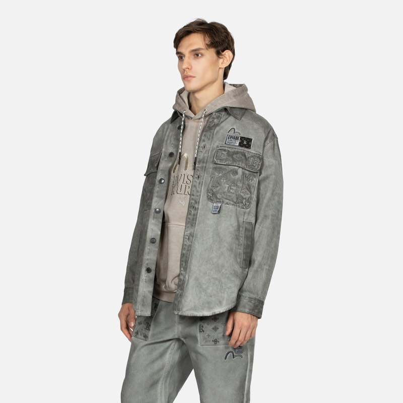 EVISU FW23 All-Over Embroidered Logo Slim Fit Denim Jacket  Grey 2EAGNM3SJ5118RXCT 圖 4