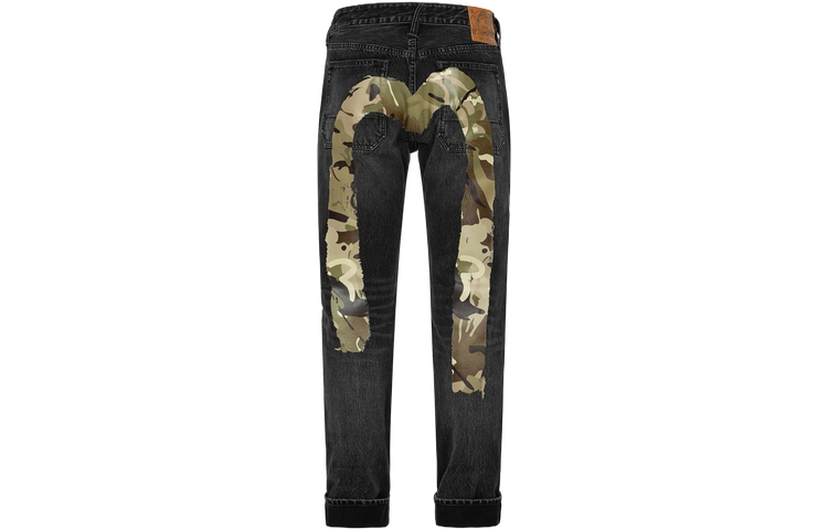 Buy EVISU FW23 Vaqueros Negros Rectos con Letras y Detalles Desgastados para Hombre. 2EAHTM3JE890317CS