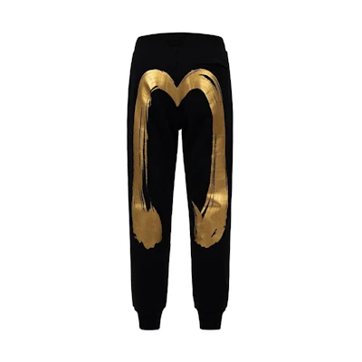 EVISU FW23 Brushstroke Gold Print Relaxed Sweatpants Men’s Black 2EAADM2SP227XXCT