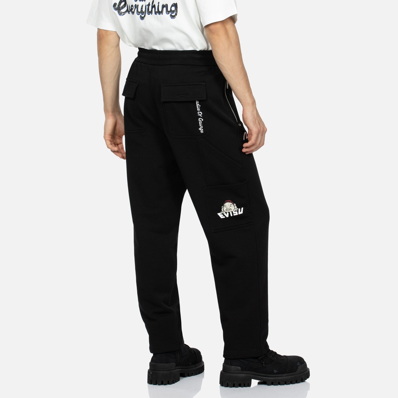 Shop EVISU FW23 佛頭海鷗刺繡寬版男士運動褲 2EAHTM3SP8049LFCT