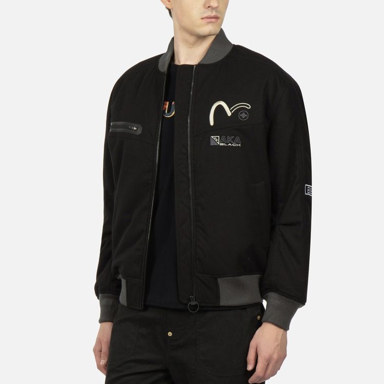 Shop EVISU FW23 Casual Letterman Baseball Jacket 2EAADM2JK742XXNQ