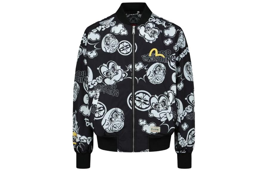 EVISU FW23 Daruma Print Comfort Zip Baseball Jacket  Black 2ESHTM3JK712RXPLBKAO