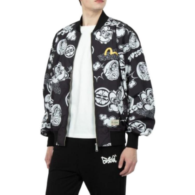 Shop 에비스 FW23 달마 프린트 컴포트 지퍼 야구 재킷 블랙 2ESHTM3JK712RXPLBKAO