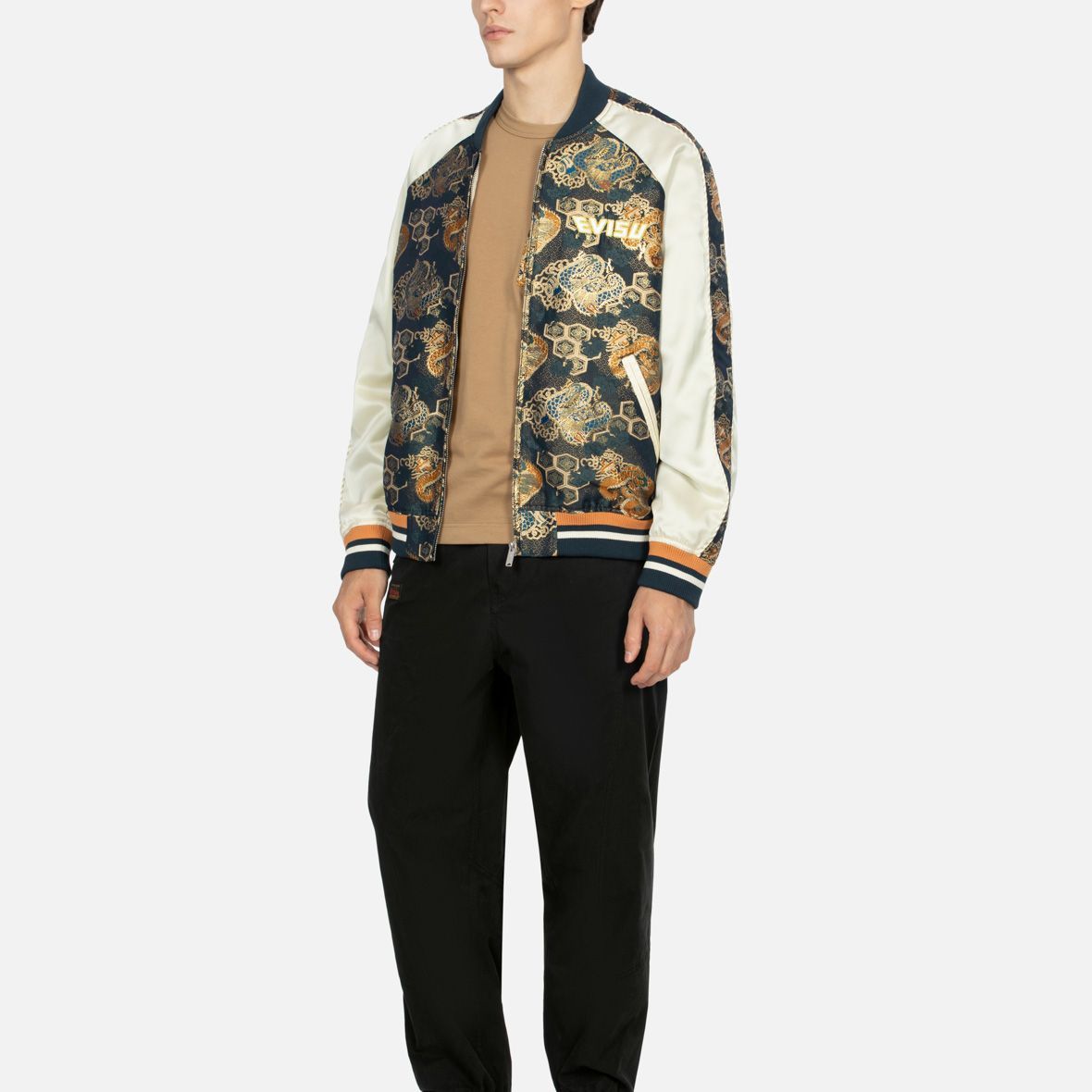 Shop Chaqueta Completa EVISU FW23 Hombre con Bordado Dorado y Patchwork Jacquard. 2EAHTM3JK7017LFPXMUNA