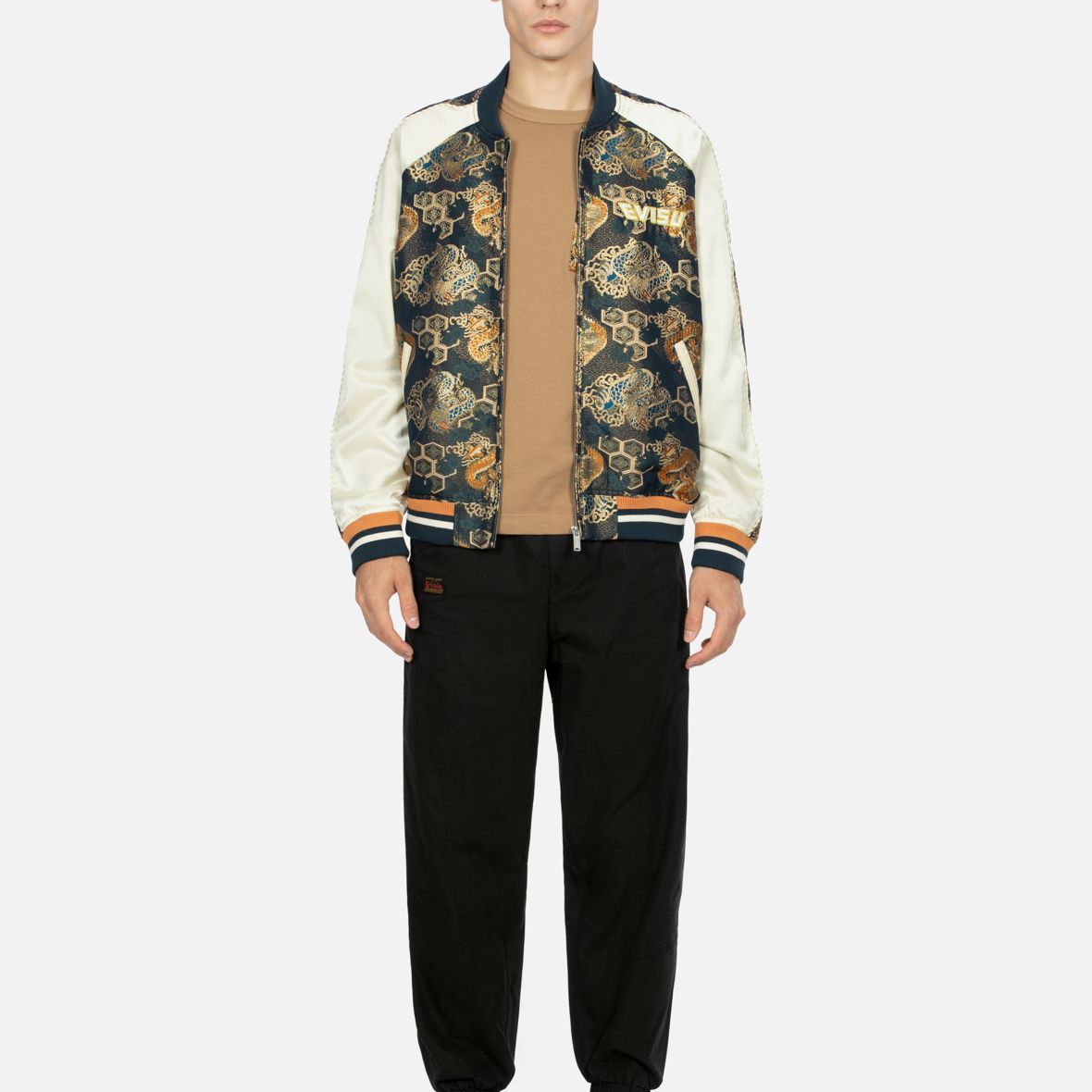 Details for Chaqueta Completa EVISU FW23 Hombre con Bordado Dorado y Patchwork Jacquard. 2EAHTM3JK7017LFPXMUNA