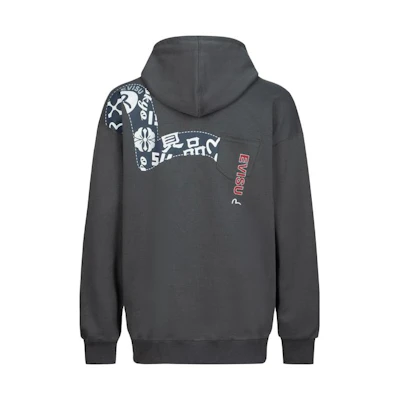EVISU FW23 Grey Hoodie with Seagull Print and Logo Embroidery for Men. 2EAHTM3SW7068LFCN
