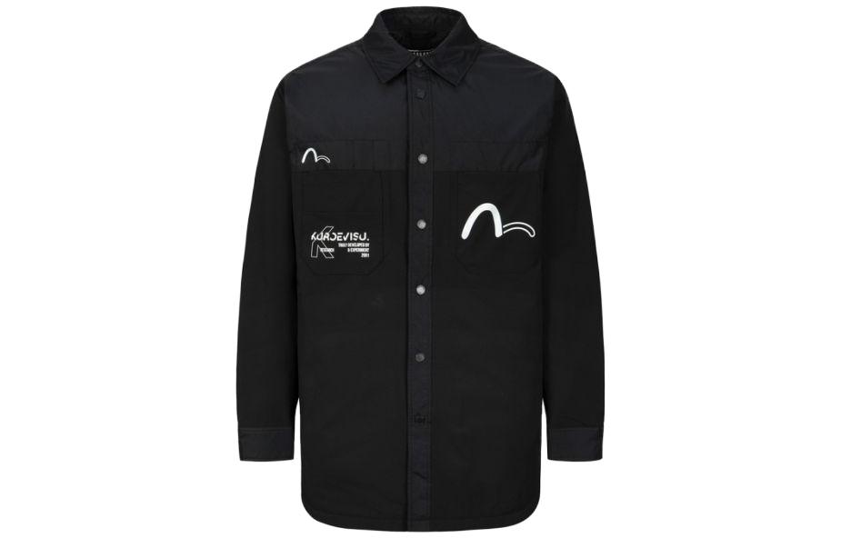 EVISU FW23 Logo Print Patchwork Jacket Black Long-Sleeve Outerwear 2EAGNM3SJ5018XXPQ