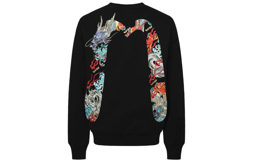 EVISU FW23 Rainbow Embroidered Big M Graphic Black Long-Sleeve Sweatshirt Men 2EAADM2SW316XXCTB