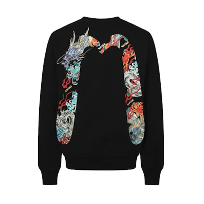 EVISU FW23 Rainbow Embroidered Big M Graphic Black Long-Sleeve Sweatshirt Men 2EAADM2SW316XXCTB