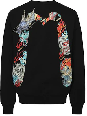 EVISU FW23 레인보우 자수 빅 M 그래픽 블랙 긴팔 스웻셔츠 남성용 2EAADM2SW316XXCTB Order EVISU FW23 레인보우 자수 빅 M 그래픽 블랙 긴팔 스웻셔츠 남성용 2EAADM2SW316XXCTB