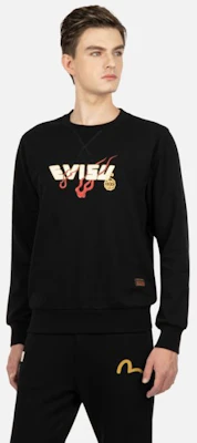 EVISU FW23 레인보우 자수 빅 M 그래픽 블랙 긴팔 스웻셔츠 남성용 2EAADM2SW316XXCTB Shop EVISU FW23 레인보우 자수 빅 M 그래픽 블랙 긴팔 스웻셔츠 남성용 2EAADM2SW316XXCTB