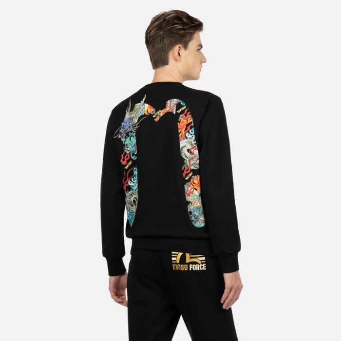 Details for EVISU FW23 레인보우 자수 빅 M 그래픽 블랙 긴팔 스웻셔츠 남성용 2EAADM2SW316XXCTB