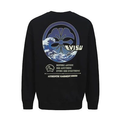 EVISU FW23 Seagull Wave Embroidered Crewneck Loose Sweatshirt Unisex 2EAHTM3SW7064LFCT