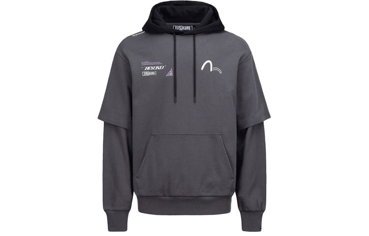 EVISU Glow Kamon Logo Layered Hoodie Deep Gray 2EAGNM1SW454LFCT