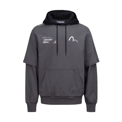 EVISU Glow Kamon Logo Layered Hoodie Deep Gray 2EAGNM1SW454LFCT