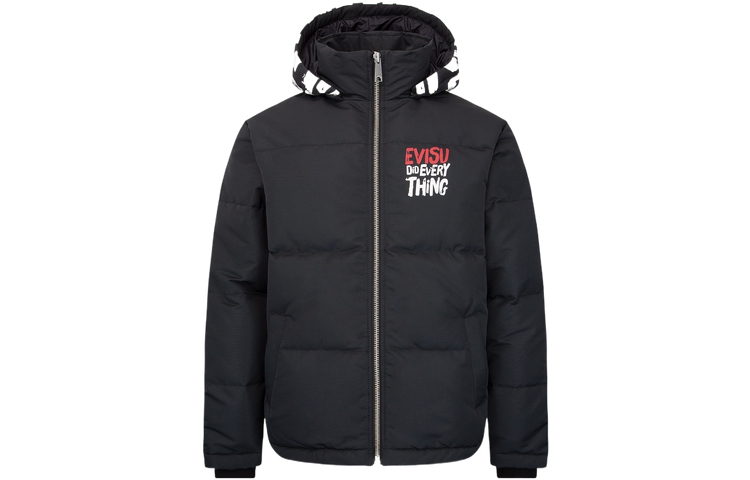 EVISU God of Fortune Logo Puffer Down Jacket Men Black 2EAHTM3NJ1909XXPL