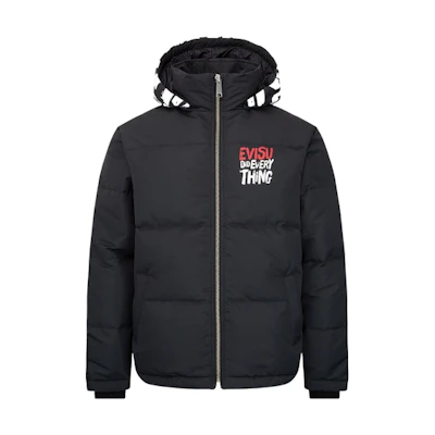 EVISU God of Fortune Logo Puffer Down Jacket Men Black 2EAHTM3NJ1909XXPL