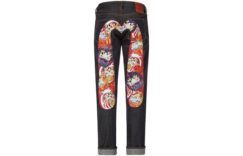 EVISU God of Wealth Slim Fit Big M Logo  Long Jeans - Denim Blue 2ESHTM2JE90910CT