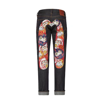 EVISU God of Wealth Slim Fit Big M Logo Long Jeans - Denim Blue 2ESHTM2JE90910CT