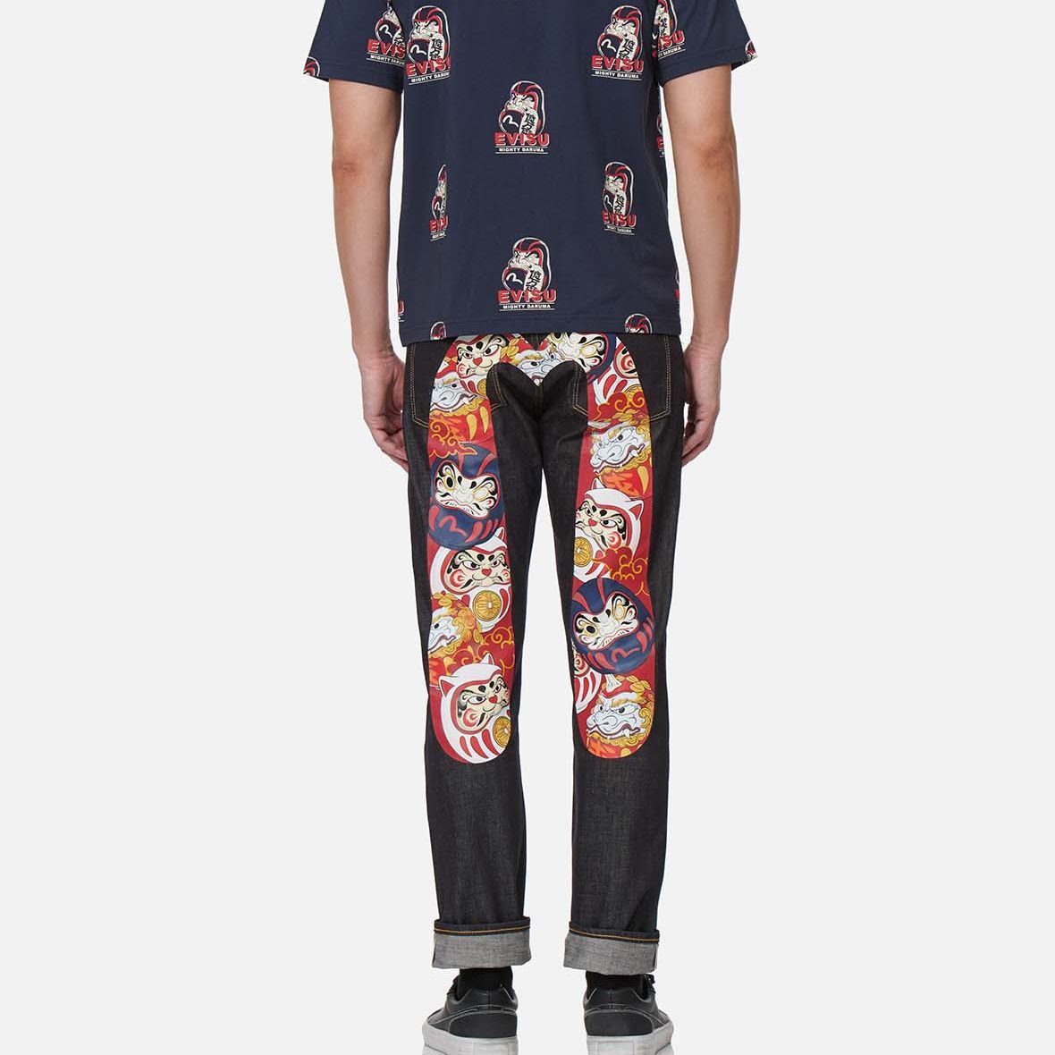 Shop EVISU 財神系列修身版大M標誌長牛仔褲-丹寧藍 2ESHTM2JE90910CT