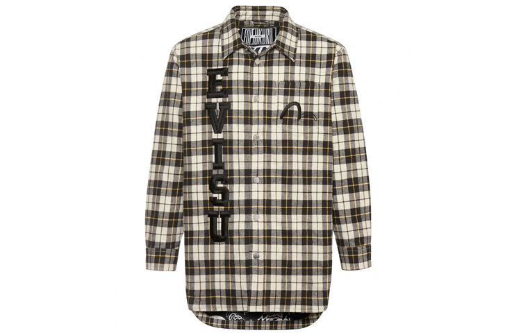 EVISU Graffiti Embroidered Plaid Flannel Loose Jacket Men’s Black White 1EAGNM9JK753XX