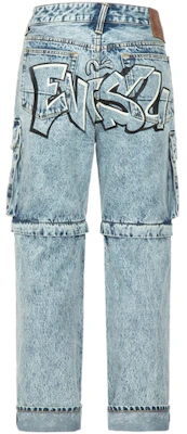 EVISU Jeans Wide-Leg Graffiti Logo Biru Denim dengan Desain Lepas-Pasang. 2ESHTM3JE124FFCT Lookbook EVISU Jeans Wide-Leg Graffiti Logo Biru Denim dengan Desain Lepas-Pasang. 2ESHTM3JE124FFCT