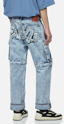 EVISU Jeans Wide-Leg Graffiti Logo Biru Denim dengan Desain Lepas-Pasang. 2ESHTM3JE124FFCT Purchase EVISU Jeans Wide-Leg Graffiti Logo Biru Denim dengan Desain Lepas-Pasang. 2ESHTM3JE124FFCT