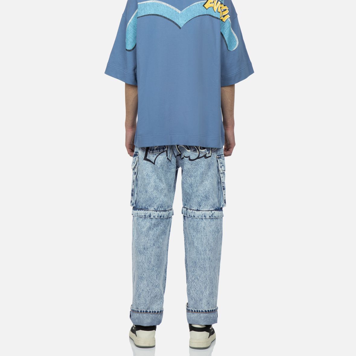 EVISU Graffiti Logo Detachable Wide-Leg Jeans  Denim Blue. 2ESHTM3JE124FFCT 圖 7