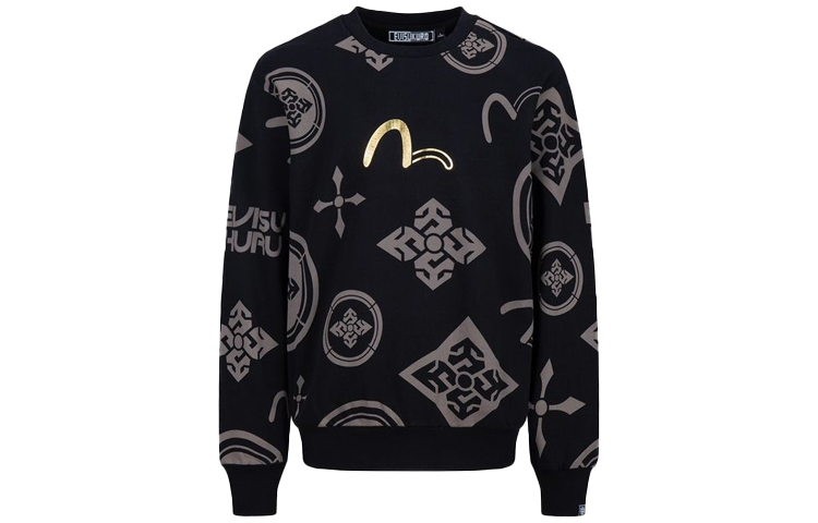 EVISU Graphic Print Loose Fit Crewneck Sweatshirt Black 2EAGNM1SW422LFCT