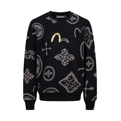 EVISU Graphic Print Loose Fit Crewneck Sweatshirt Black 2EAGNM1SW422LFCT