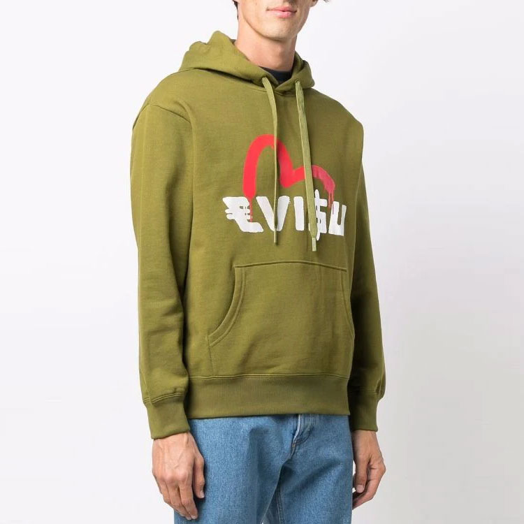 Shop EVISU 綠色連帽衫搭配標誌印花 2EAEBM1SW443LFKH