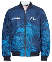 EVISU Gundam Printed Reversible Bomber Jacket Men’s Blue White Dual Tone 2EAGUM0JK740XX EVISU Gundam Printed Reversible Bomber Jacket Men’s Blue White Dual Tone 2EAGUM0JK740XX